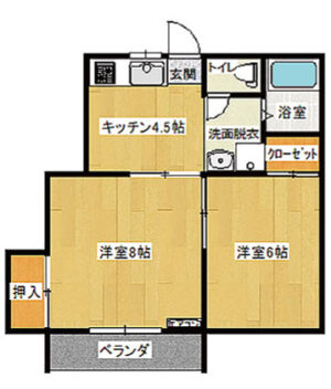 2K(洋8帖 洋6帖  K4.5帖)(間取)